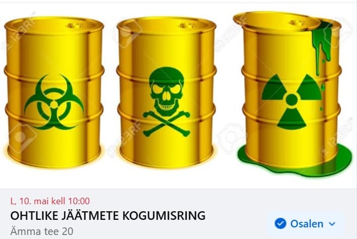 Ohtlike jäätmete äravedu 10.05.2025 kell 10:00 külamaja platsilt